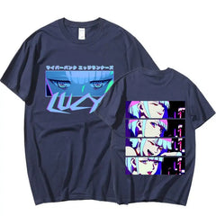 Cotton Lucy Cyberpunk Japanese Anime T Shirt Navy Blue / XS