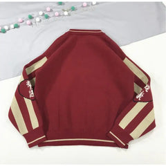 Cotton Maneki Neko Sweater Lucky Cat Design One Size / Red