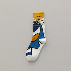 Cotton Middle Tube Personality Tide Socks Blue-Yellow