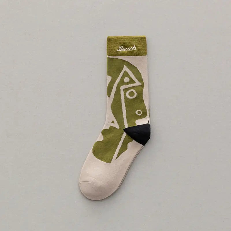 Cotton Middle Tube Personality Tide Socks Green / EU35-42