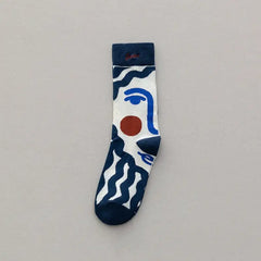 Cotton Middle Tube Personality Tide Socks White Blue