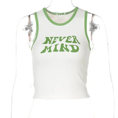 Cotton Mind Crop Tank Top with Green Hem S / White