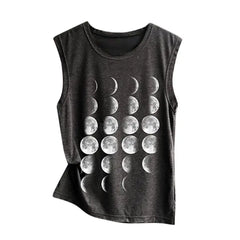 Cotton Moon Phase Tank Top for Everyday Wear Black / S