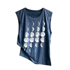 Cotton Moon Phase Tank Top for Everyday Wear Navy Blue / S