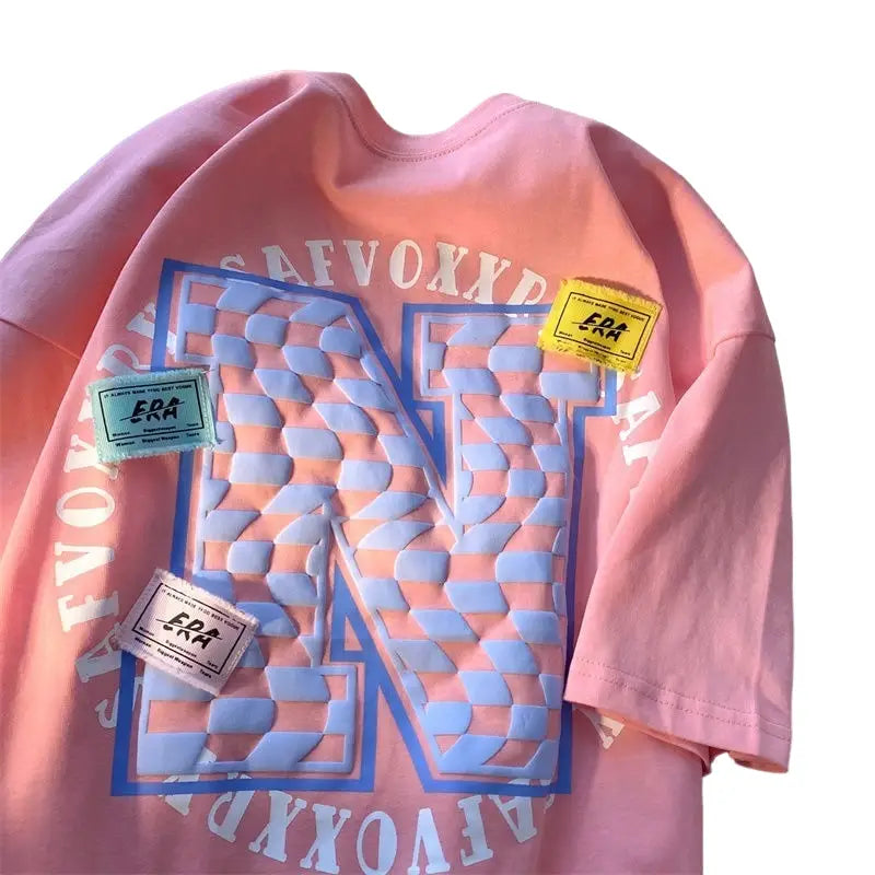 Cotton O-Neck Solid Color Short Sleeve T-Shirt Pink / S