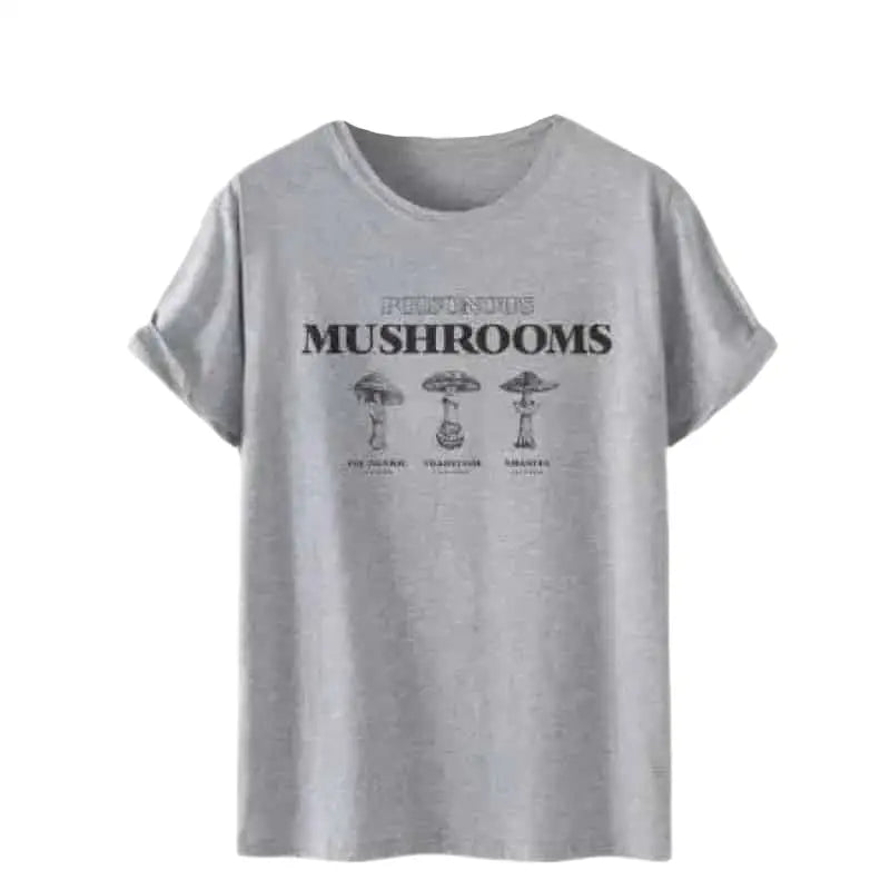 Cotton Oversized Mushroom Short Sleeve T Shirt Grey / XS
