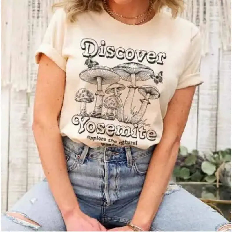 Cotton Oversized Mushroom Short Sleeve T Shirt Khaki