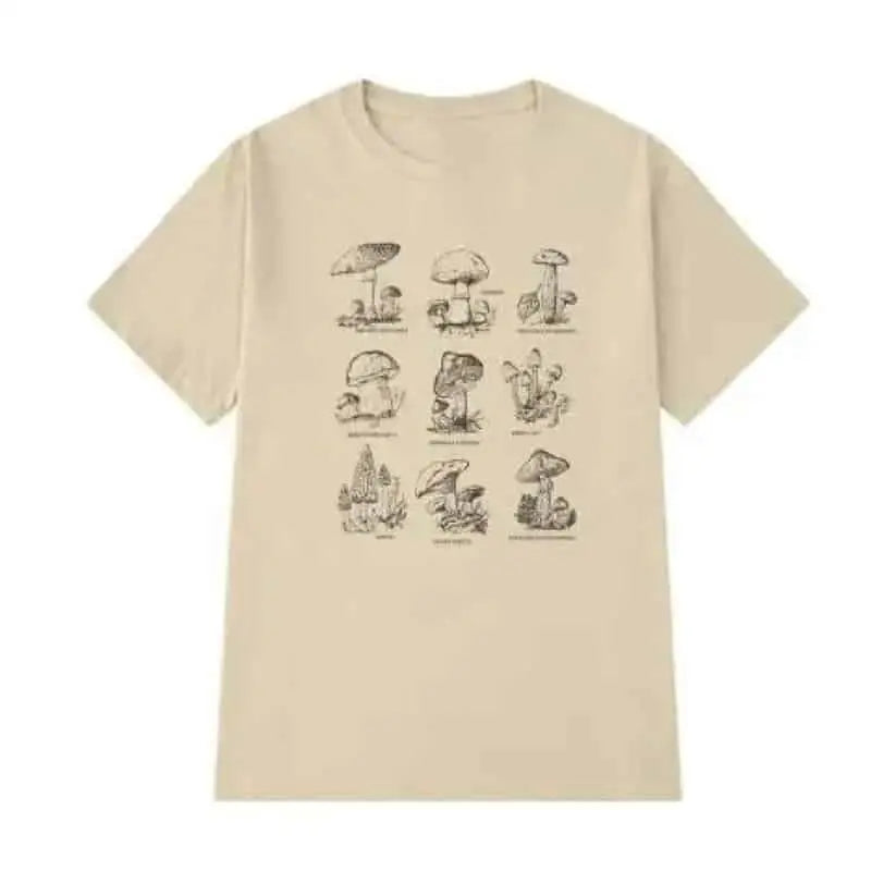 Cotton Oversized Mushroom Short Sleeve T Shirt Khaki Mush