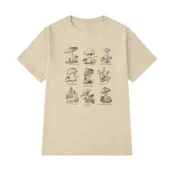 Cotton Oversized Mushroom Short Sleeve T Shirt Khaki Mush