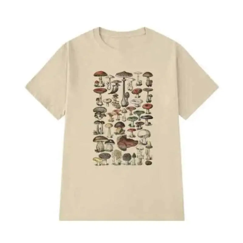 Cotton Oversized Mushroom Short Sleeve T Shirt Khaki / XS