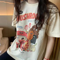 Cotton Oversized Mushroom Short Sleeve T Shirt