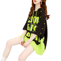 Cotton Oversized Short Sleeve Hooded T Shirt