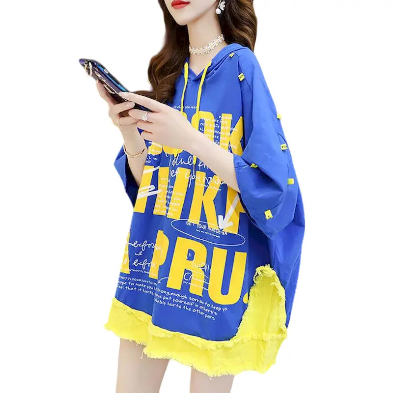 Cotton Oversized Short Sleeve Hooded T Shirt
