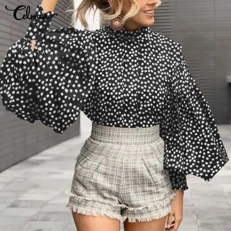 Cotton Polyester Blouse with Aesthetic Print Ruffled Sleeve