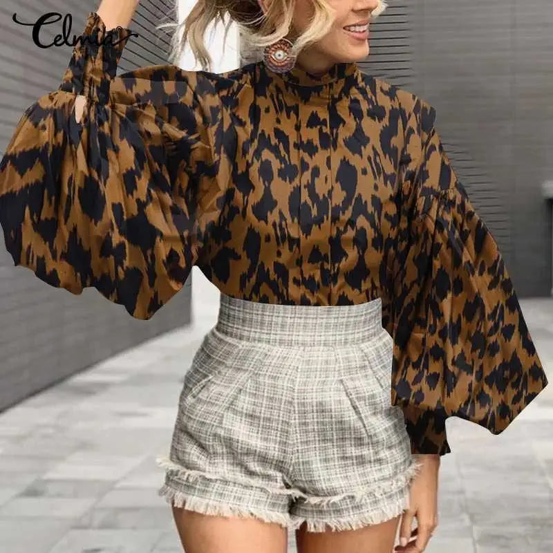 Cotton Polyester Blouse with Aesthetic Print Ruffled Sleeve