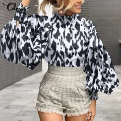 Cotton Polyester Blouse with Aesthetic Print Ruffled Sleeve