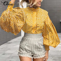Cotton Polyester Blouse with Aesthetic Print Ruffled Sleeve