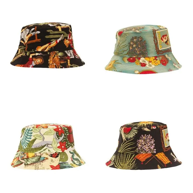 Cotton Polyester Flower Pattern Bucket Hat 56-58 cm