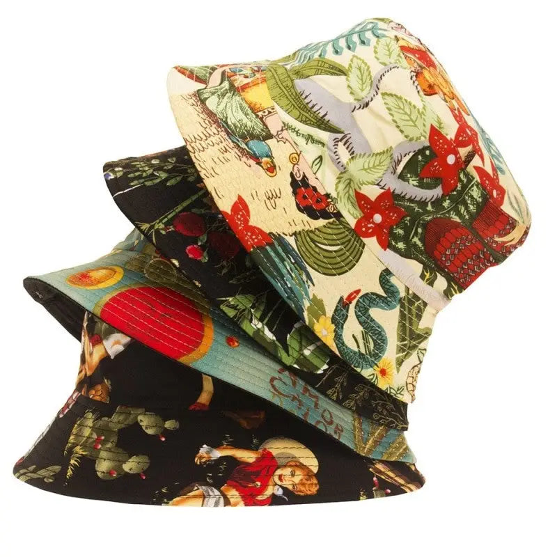 Cotton Polyester Flower Pattern Bucket Hat 56-58 cm