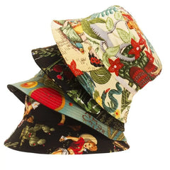 Cotton Polyester Flower Pattern Bucket Hat 56-58 cm