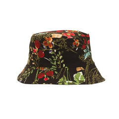Cotton Polyester Flower Pattern Bucket Hat 56-58 cm Black