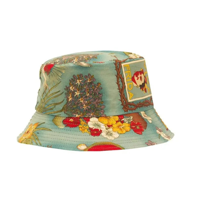 Cotton Polyester Flower Pattern Bucket Hat 56-58 cm Blue