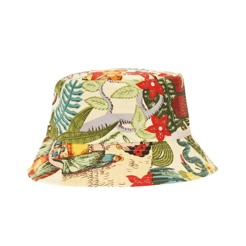 Cotton Polyester Flower Pattern Bucket Hat 56-58 cm White