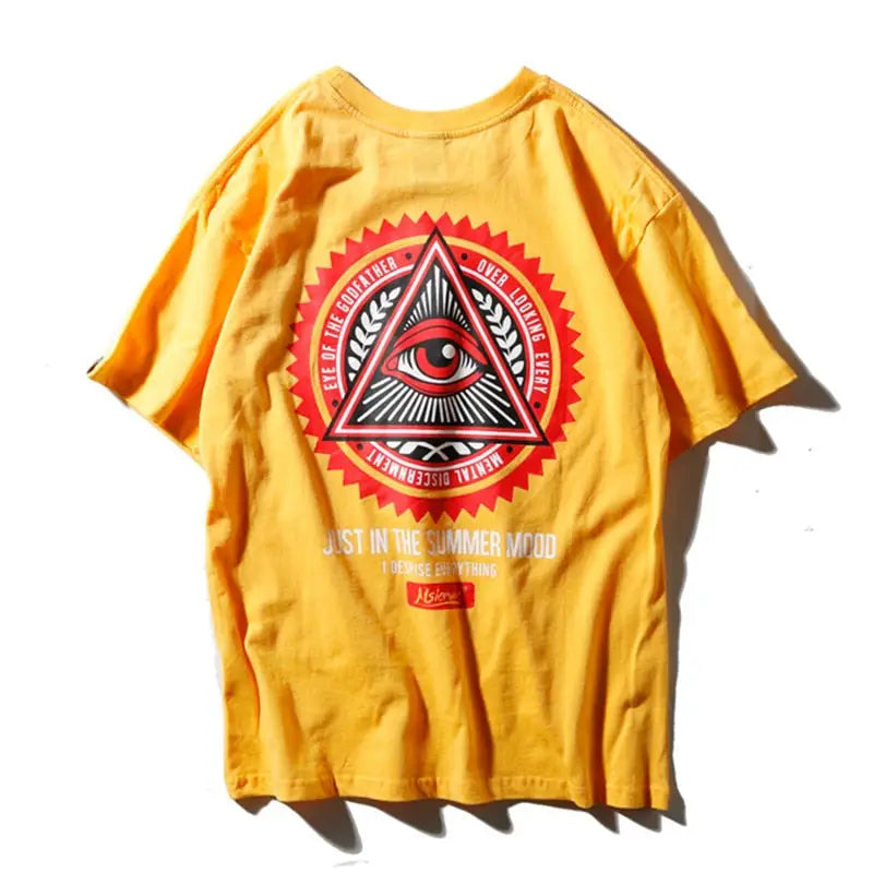 Cotton Polyester Illuminati Eye Godfather Print T-Shirt