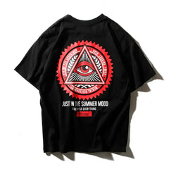 Cotton Polyester Illuminati Eye Godfather Print T-Shirt
