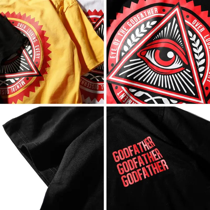 Cotton Polyester Illuminati Eye Godfather Print T-Shirt