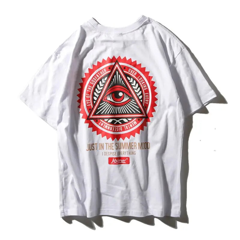 Cotton Polyester Illuminati Eye Godfather Print T-Shirt