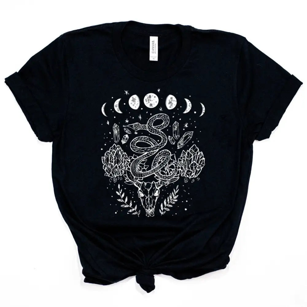 Cotton Polyester O Neck Shirt with Moon Phases Snakes