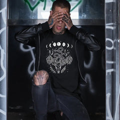 Cotton Polyester O Neck Shirt with Moon Phases Snakes Design