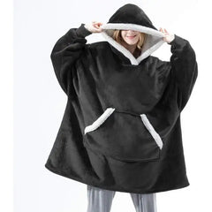 Cotton Polyester Oversize Warm Blanket Hoodie Black