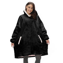 Cotton Polyester Oversize Warm Blanket Hoodie Black.