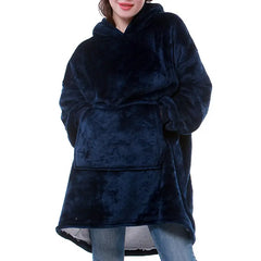Cotton Polyester Oversize Warm Blanket Hoodie Blue 2