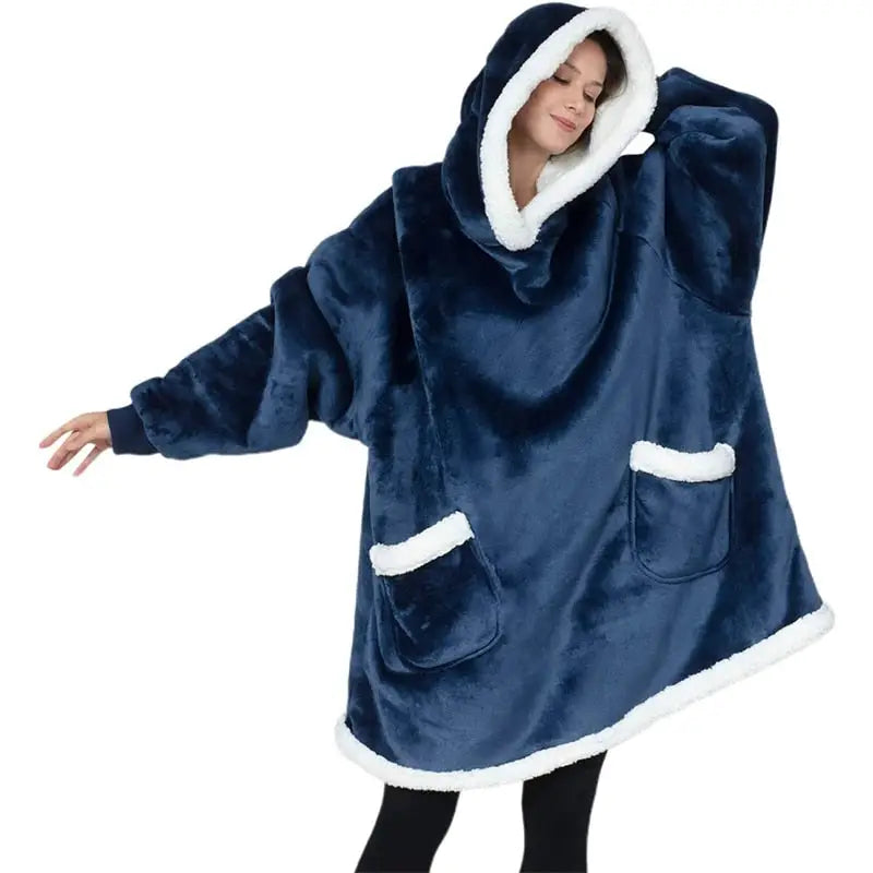 Cotton Polyester Oversize Warm Blanket Hoodie Blue 3