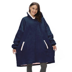 Cotton Polyester Oversize Warm Blanket Hoodie Blue.