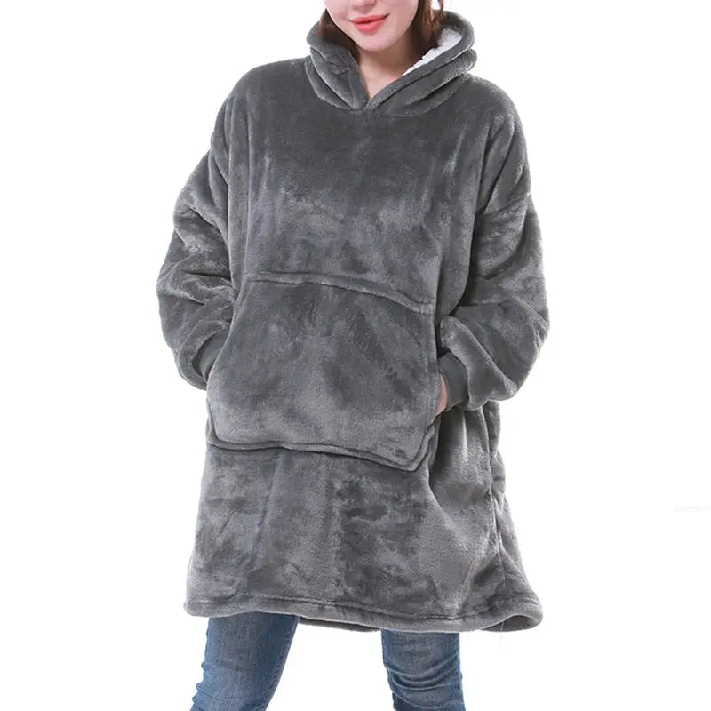 Cotton Polyester Oversize Warm Blanket Hoodie Gray 2