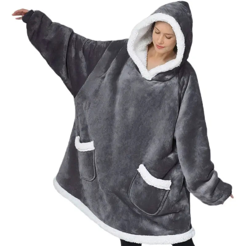 Cotton Polyester Oversize Warm Blanket Hoodie Gray 3