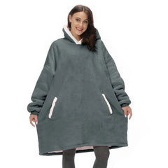 Cotton Polyester Oversize Warm Blanket Hoodie Gray.