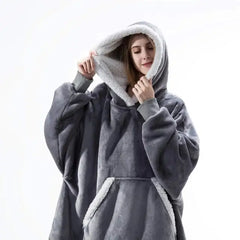 Cotton Polyester Oversize Warm Blanket Hoodie Gray