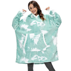 Cotton Polyester Oversize Warm Blanket Hoodie Green