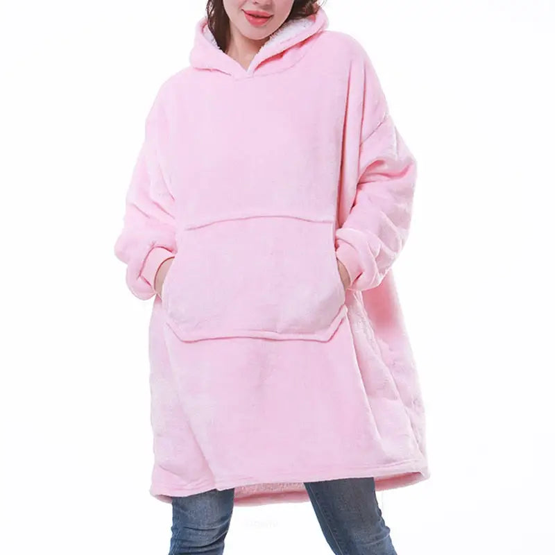 Cotton Polyester Oversize Warm Blanket Hoodie Pink 2