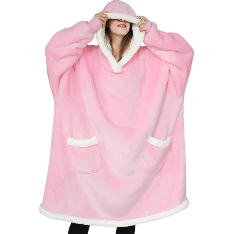 Cotton Polyester Oversize Warm Blanket Hoodie Pink 3