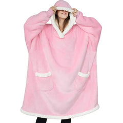 Cotton Polyester Oversize Warm Blanket Hoodie Pink 3