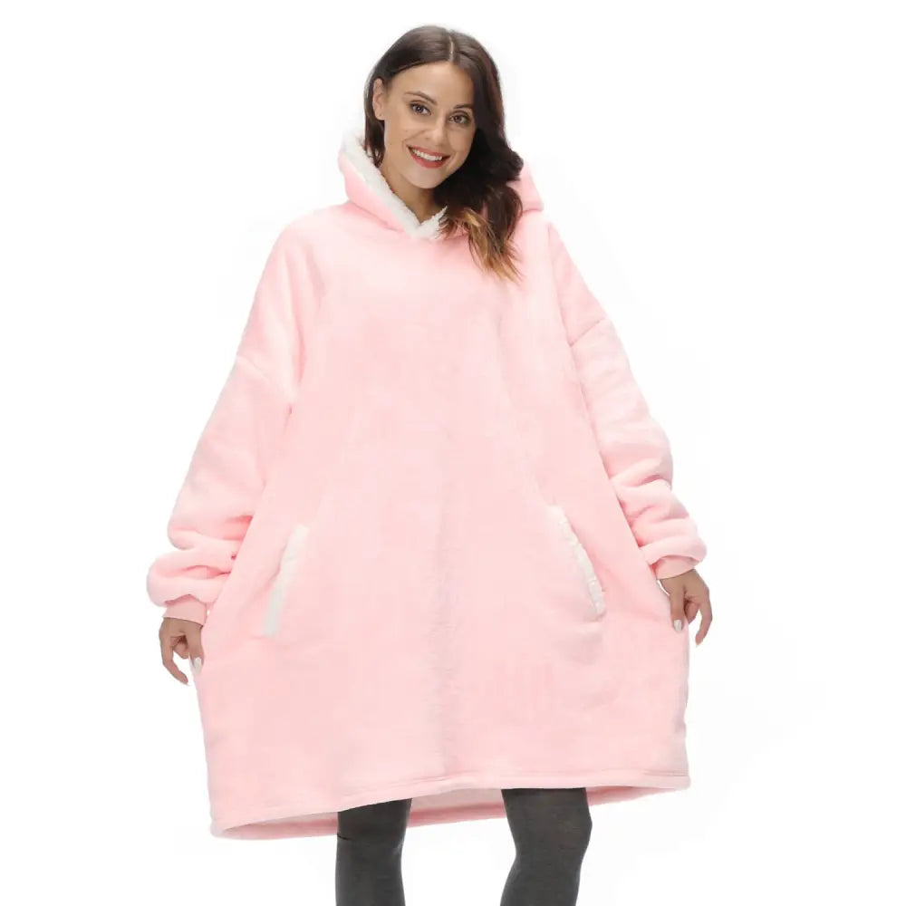 Cotton Polyester Oversize Warm Blanket Hoodie Pink.