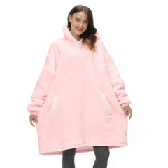 Cotton Polyester Oversize Warm Blanket Hoodie Pink.