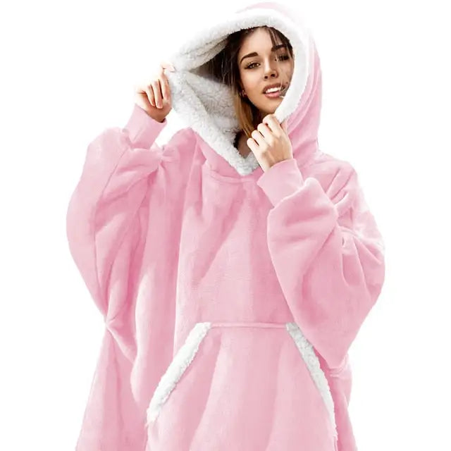 Cotton Polyester Oversize Warm Blanket Hoodie Pink