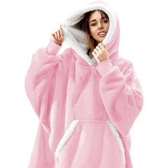 Cotton Polyester Oversize Warm Blanket Hoodie Pink